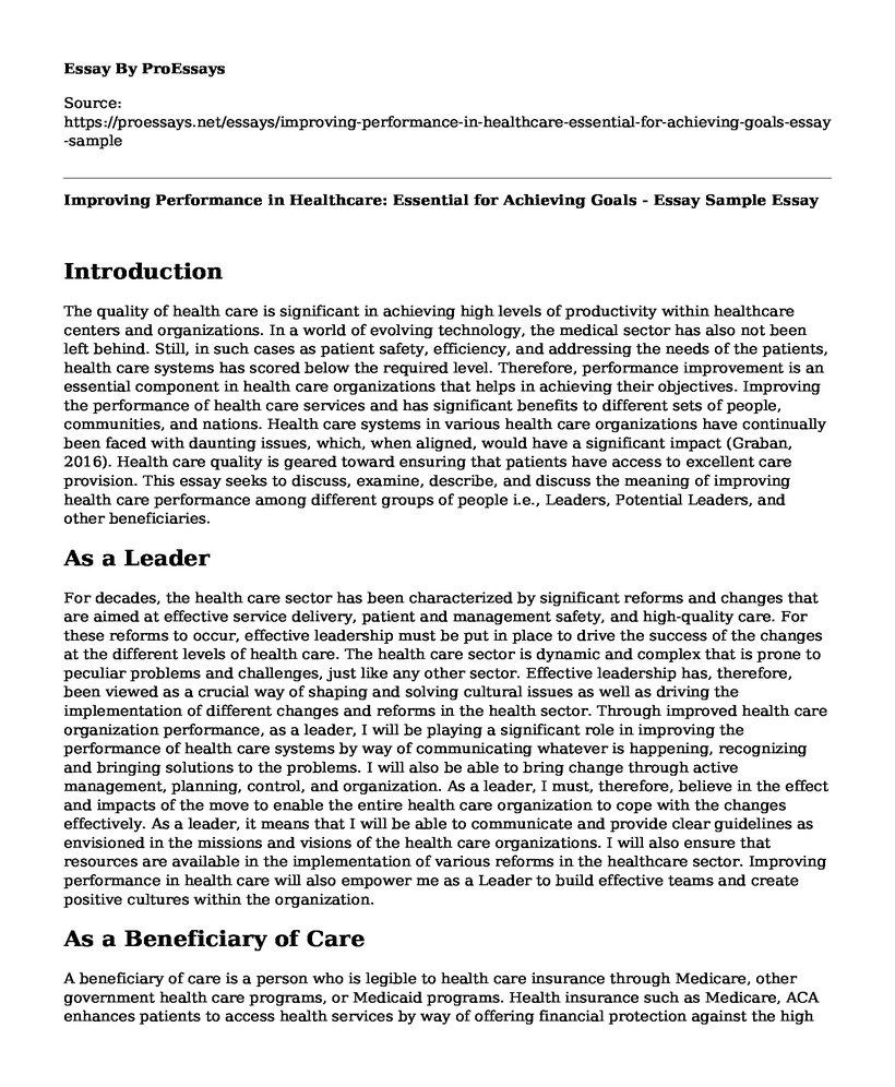 Improving Performance in Healthcare: Essential for Achieving Goals - Essay Sample