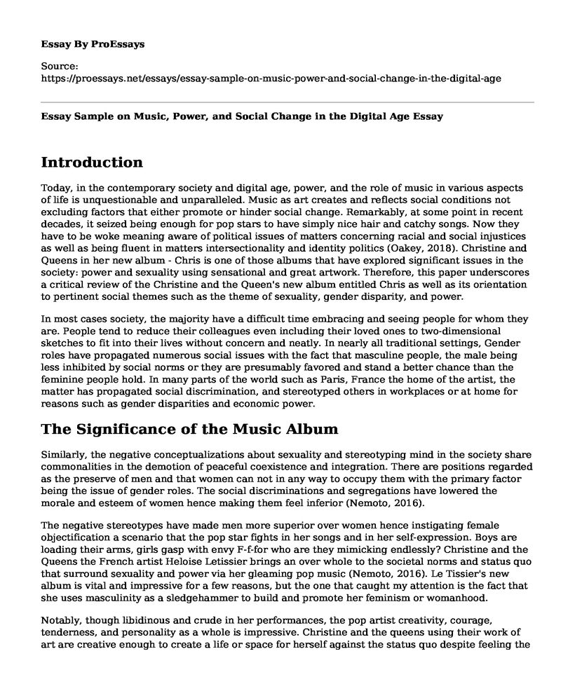 Essay Sample on Music, Power, and Social Change in the Digital Age