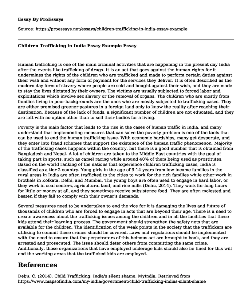 Children Trafficking in India Essay Example