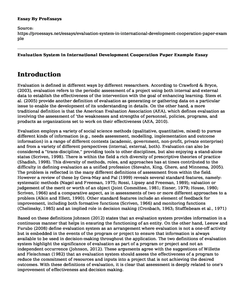 Evaluation System in International Development Cooperation Paper Example
