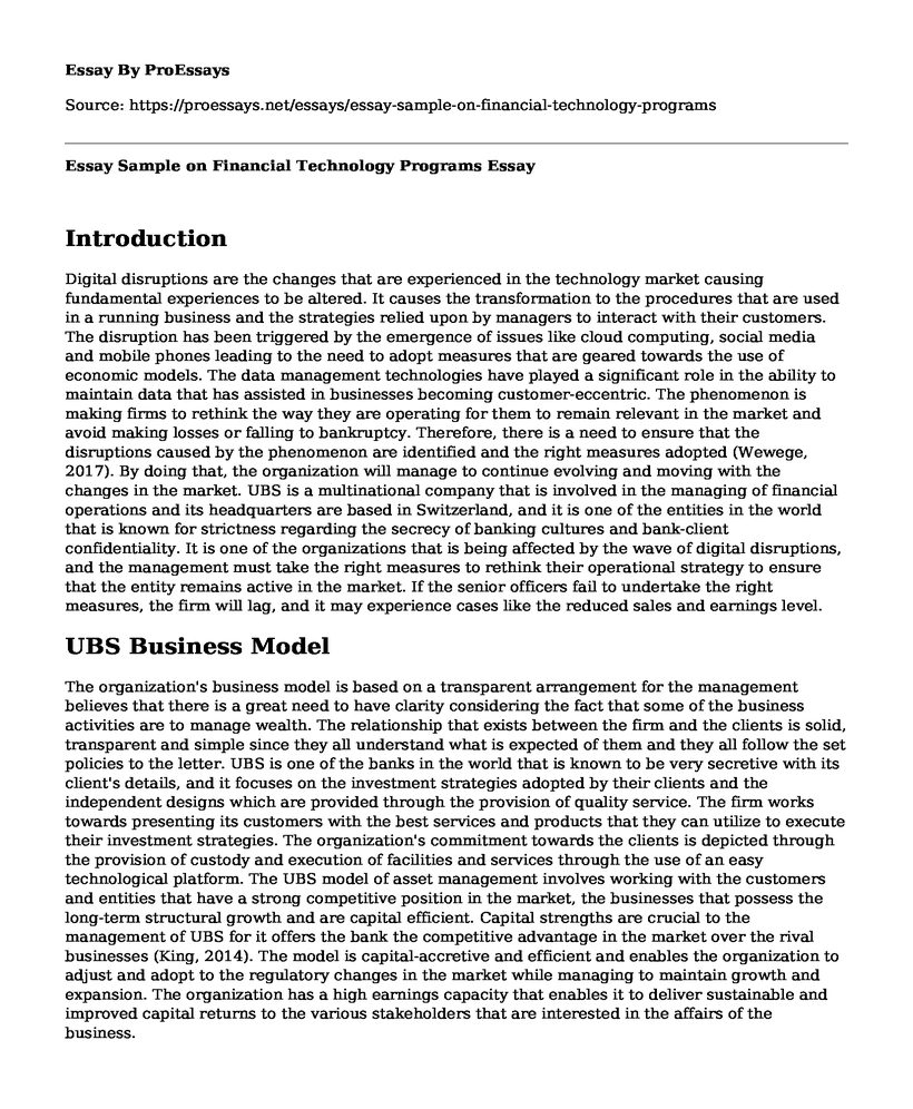 Essay Sample on Financial Technology Programs 