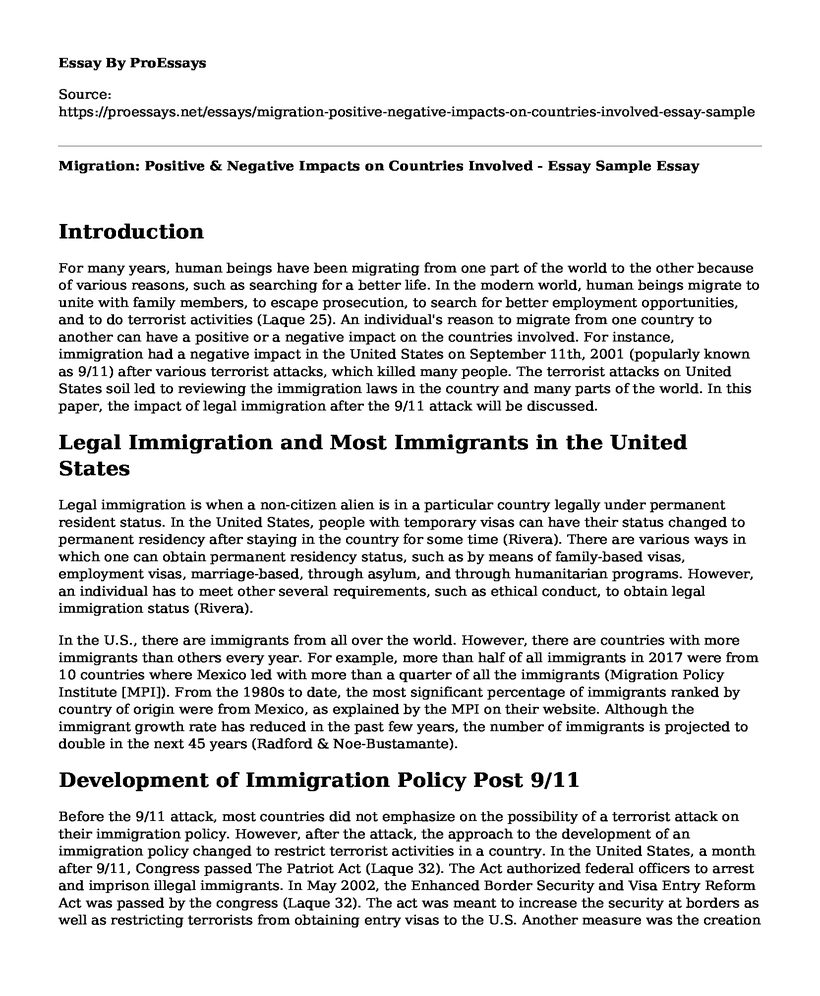 Migration: Positive & Negative Impacts on Countries Involved - Essay Sample