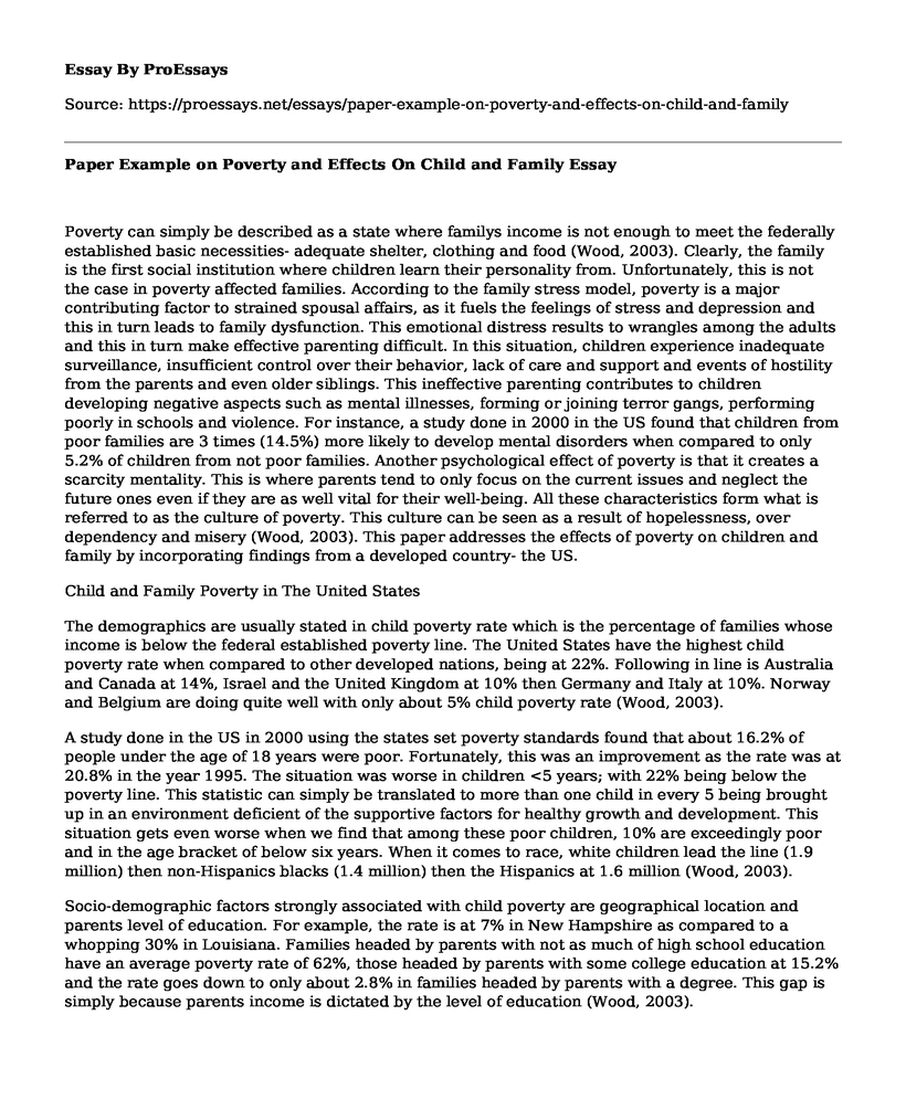 Paper Example on Poverty and Effects On Child and Family