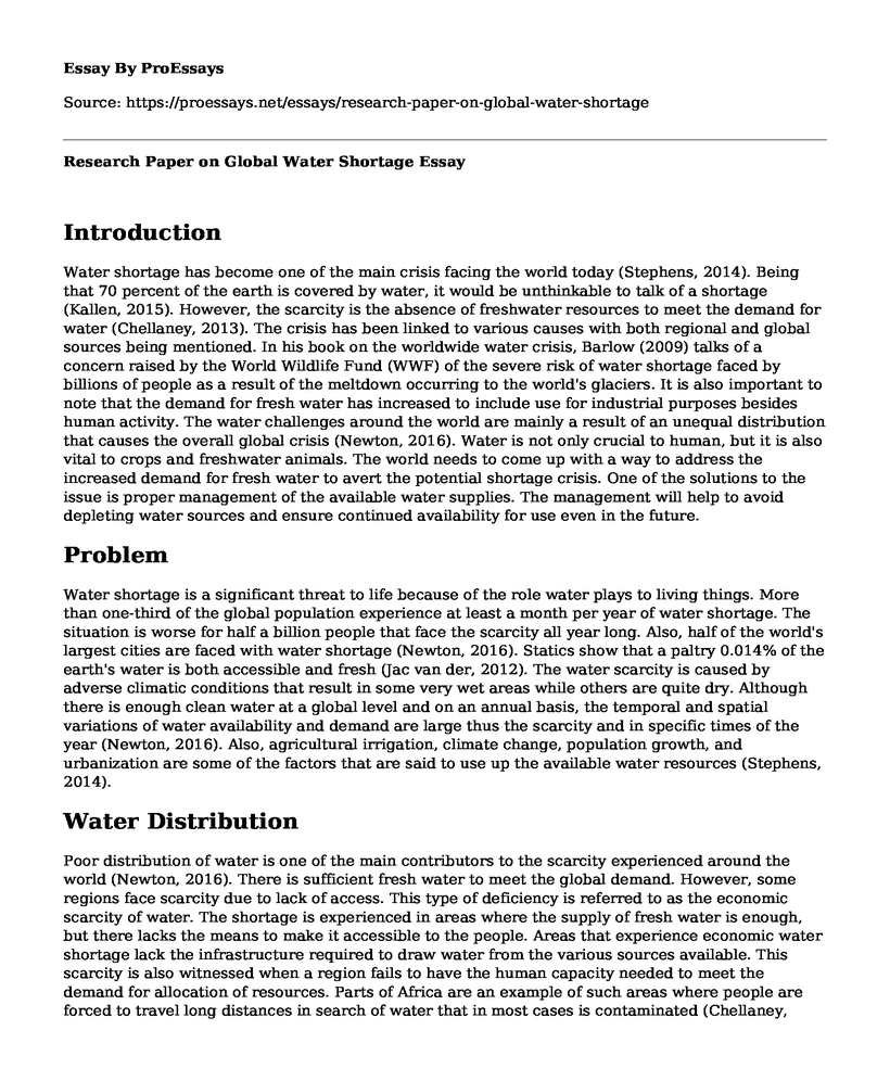Research Paper on Global Water Shortage