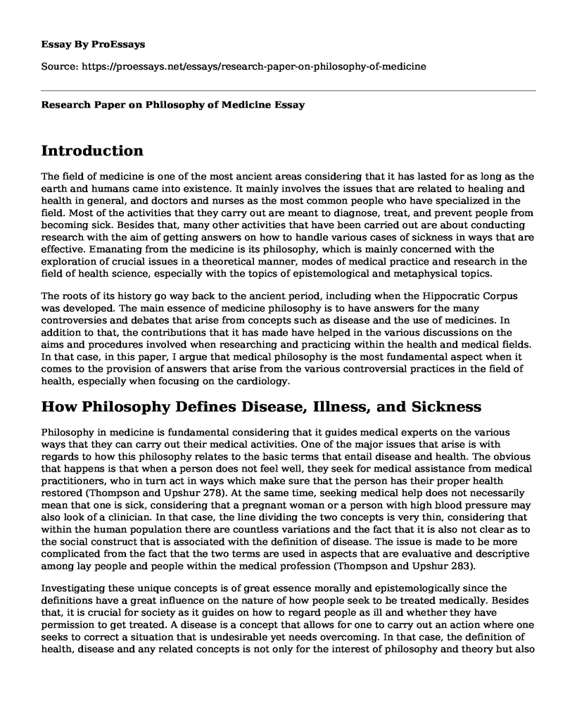 Research Paper on Philosophy of Medicine