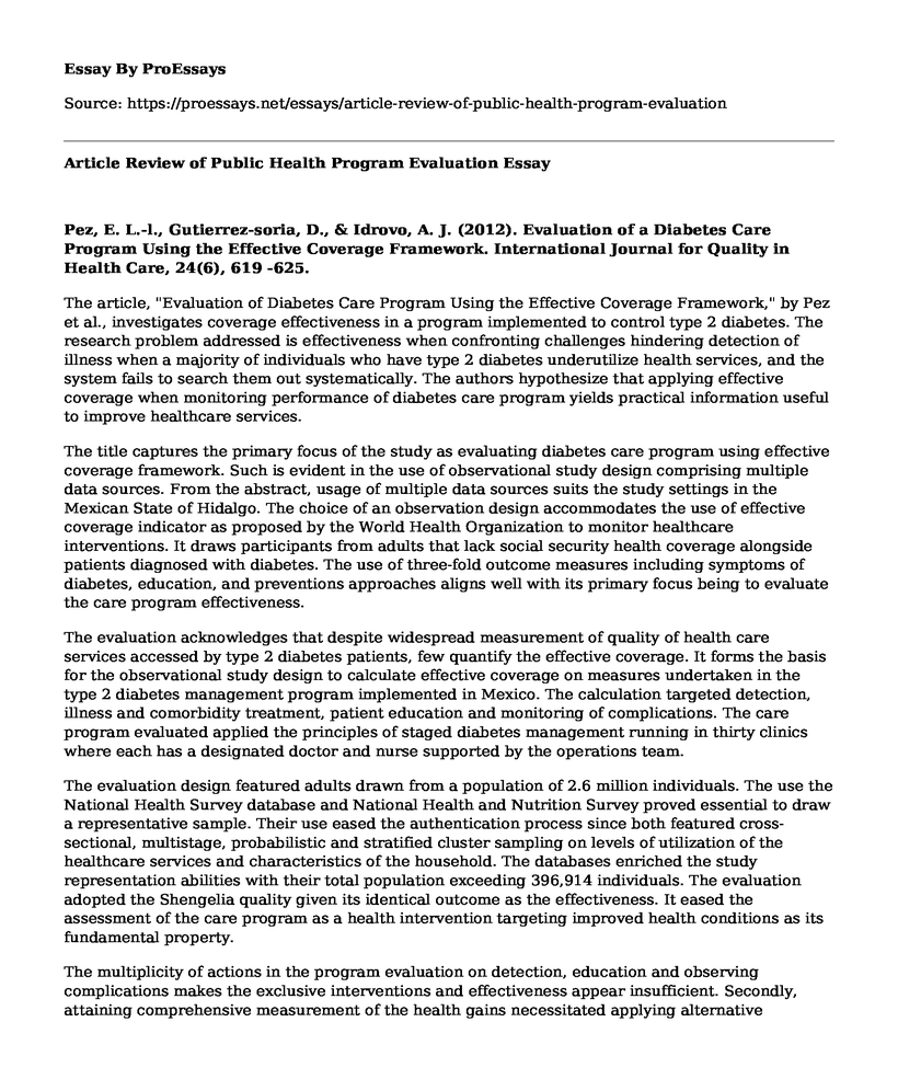 Article Review of Public Health Program Evaluation