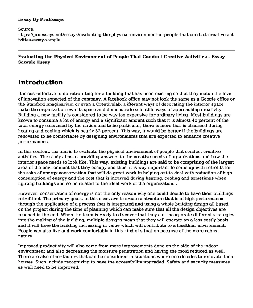 Evaluating the Physical Environment of People That Conduct Creative Activities - Essay Sample