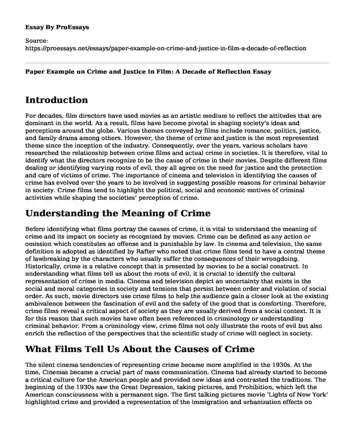 Paper Example on Crime and Justice in Film: A Decade of Reflection