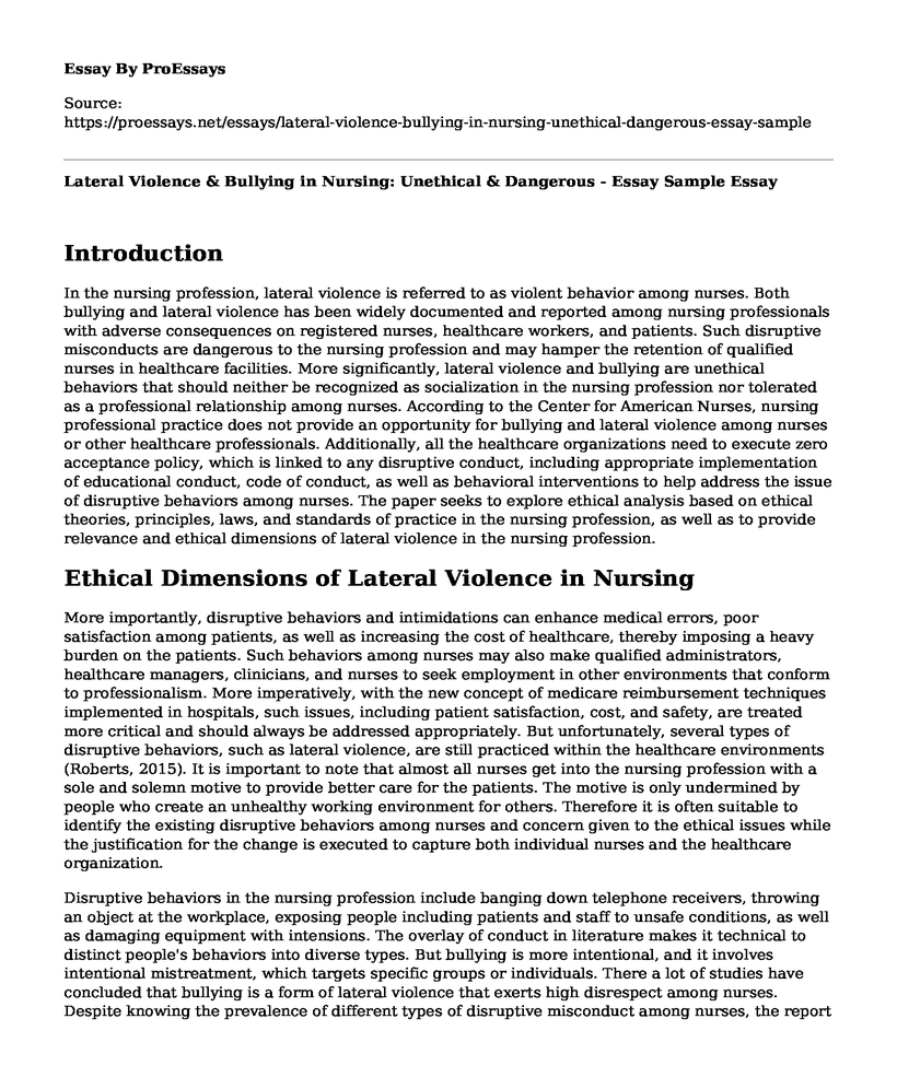 Lateral Violence & Bullying in Nursing: Unethical & Dangerous - Essay Sample