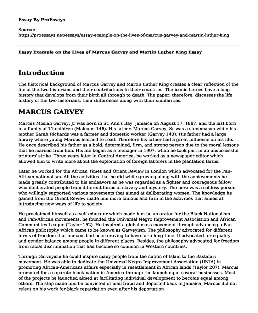 Essay Example on the Lives of Marcus Garvey and Martin Luther King