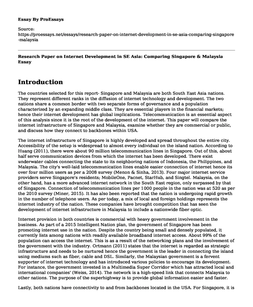 Research Paper on Internet Development in SE Asia: Comparing Singapore & Malaysia