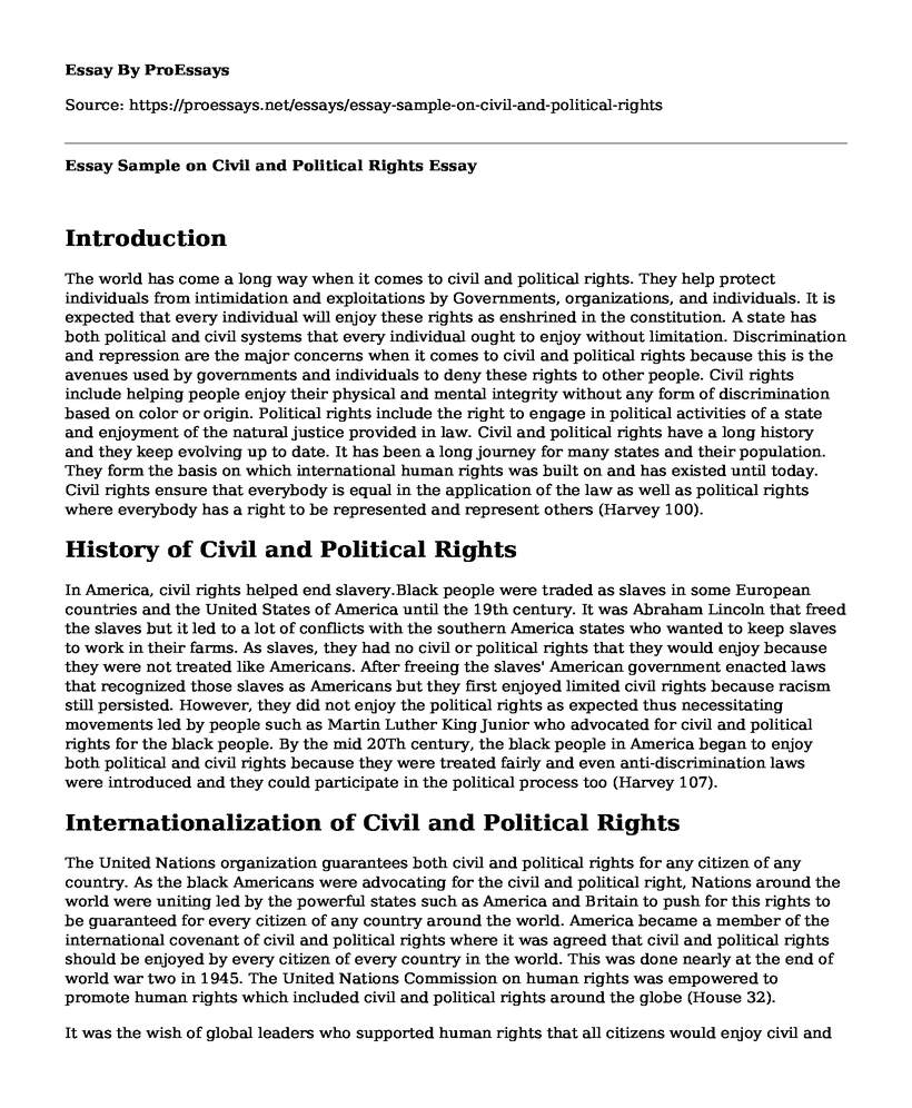 Essay Sample on Civil and Political Rights