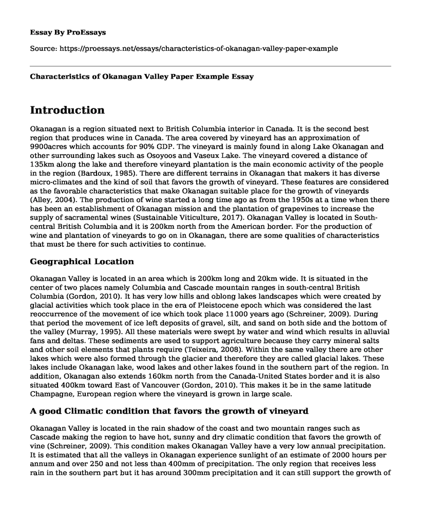 Characteristics of Okanagan Valley Paper Example