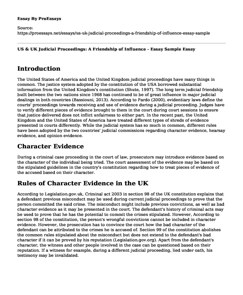 US & UK Judicial Proceedings: A Friendship of Influence - Essay Sample