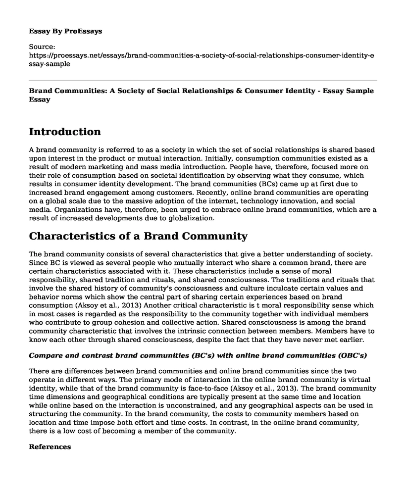 Brand Communities: A Society of Social Relationships & Consumer Identity - Essay Sample