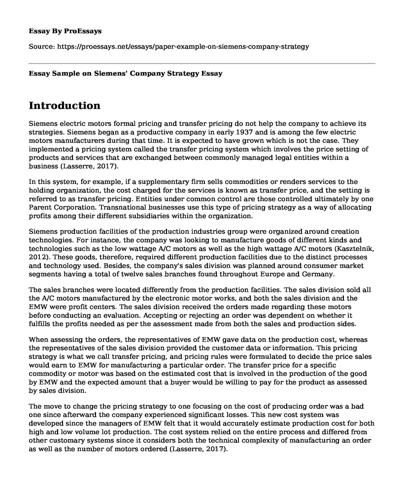 Essay Sample on Siemens' Company Strategy