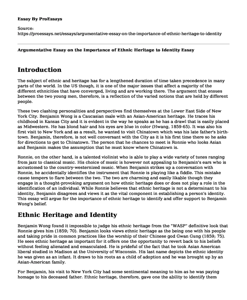 Argumentative Essay on the Importance of Ethnic Heritage to Identity