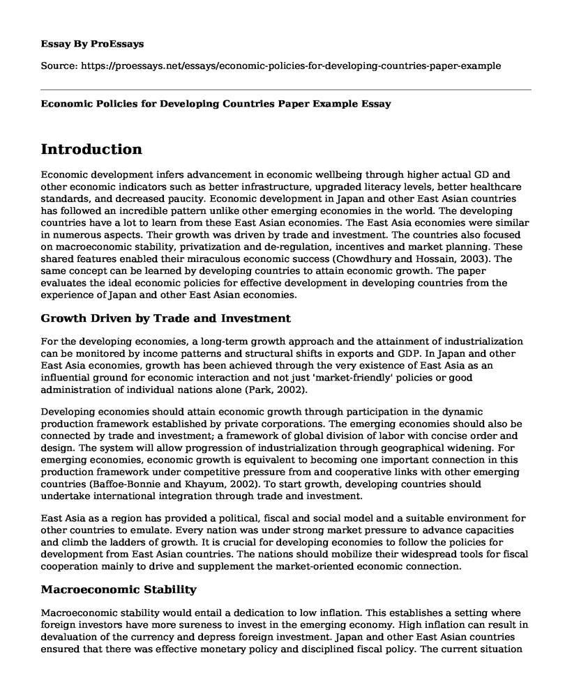 Economic Policies for Developing Countries Paper Example