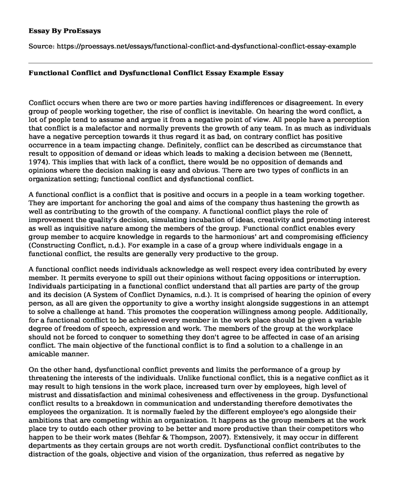 Functional Conflict and Dysfunctional Conflict Essay Example