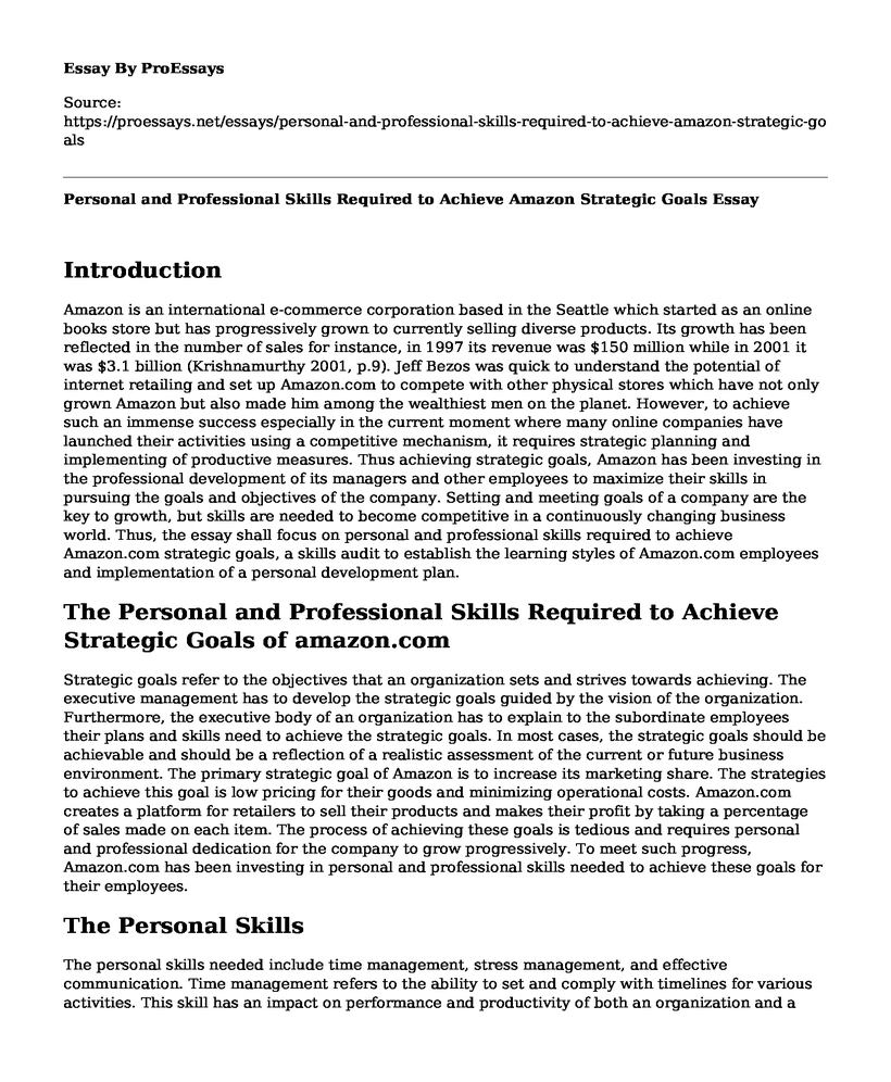 Personal and Professional Skills Required to Achieve Amazon Strategic Goals