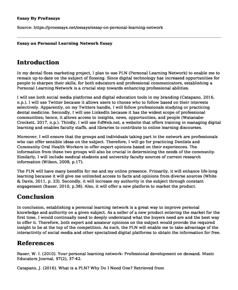 Essay on Personal Learning Network
