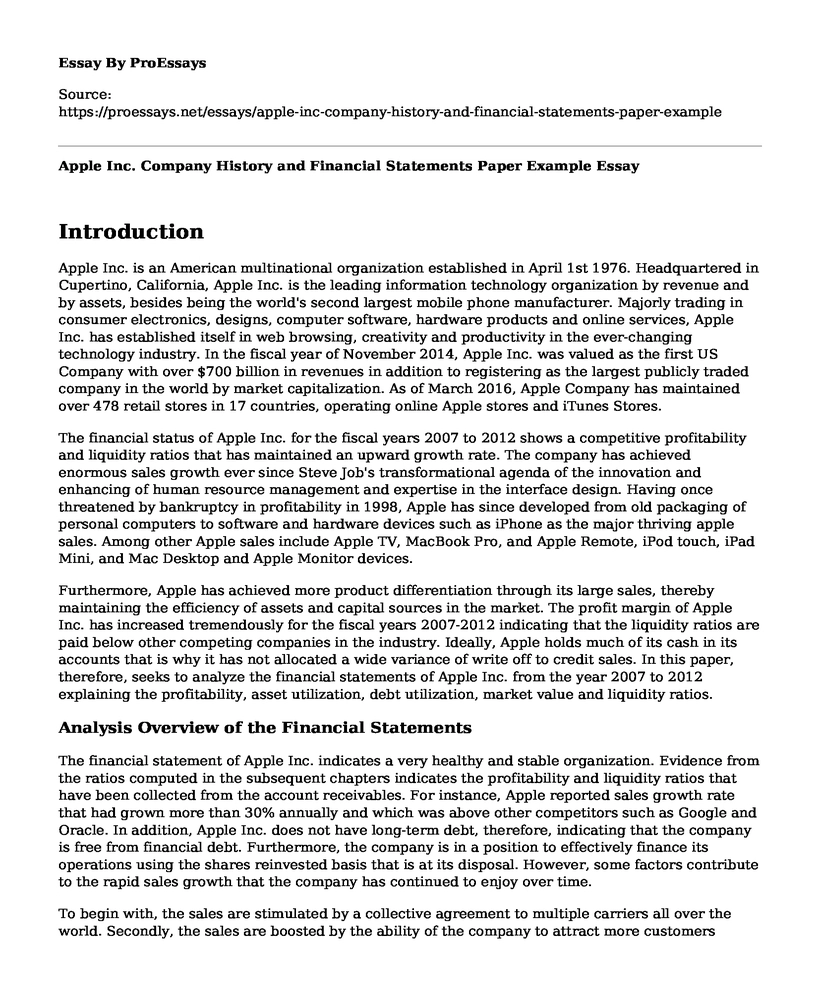 Apple Inc. Company History and Financial Statements Paper Example