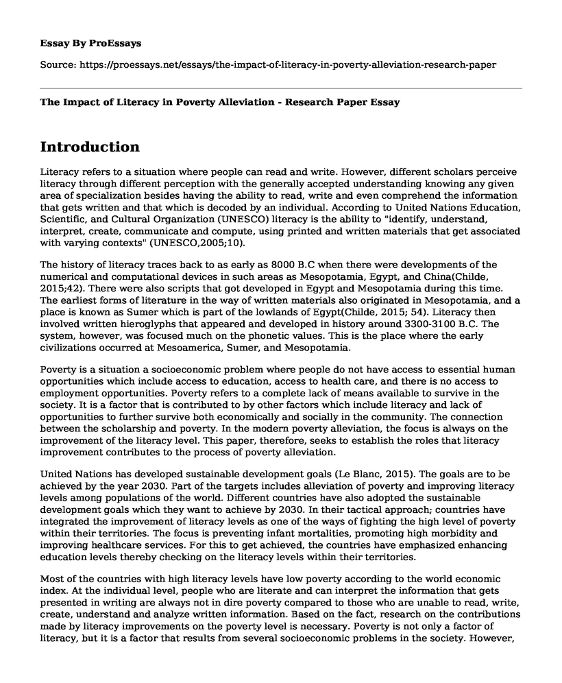 The Impact of Literacy in Poverty Alleviation - Research Paper