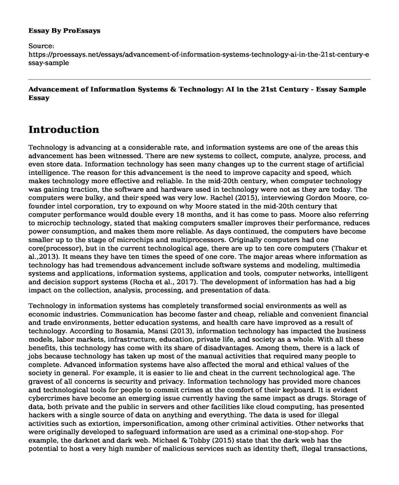 Advancement of Information Systems & Technology: AI in the 21st Century - Essay Sample