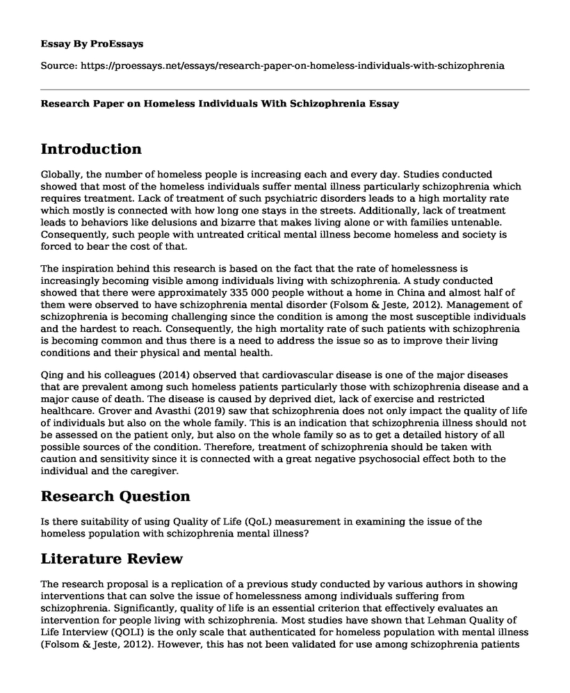 Research Paper on Homeless Individuals With Schizophrenia