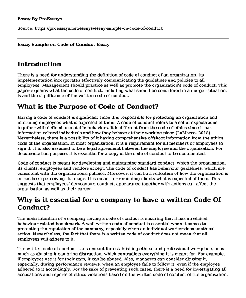 Essay Sample on Code of Conduct
