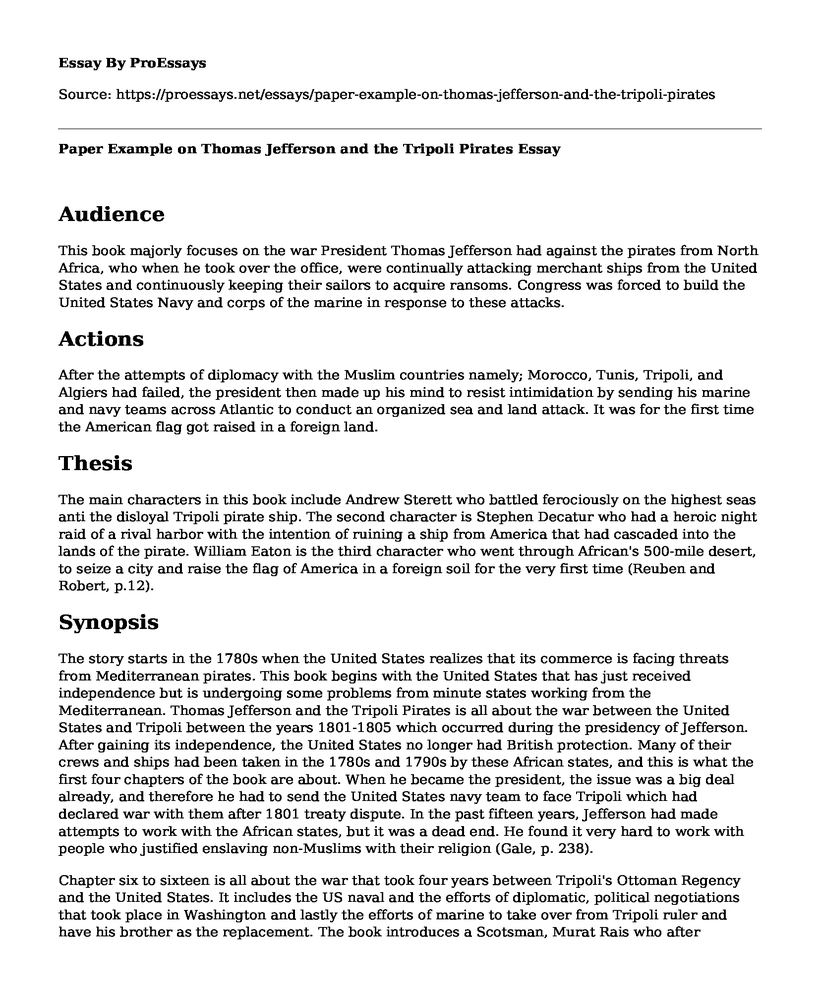 Paper Example on Thomas Jefferson and the Tripoli Pirates