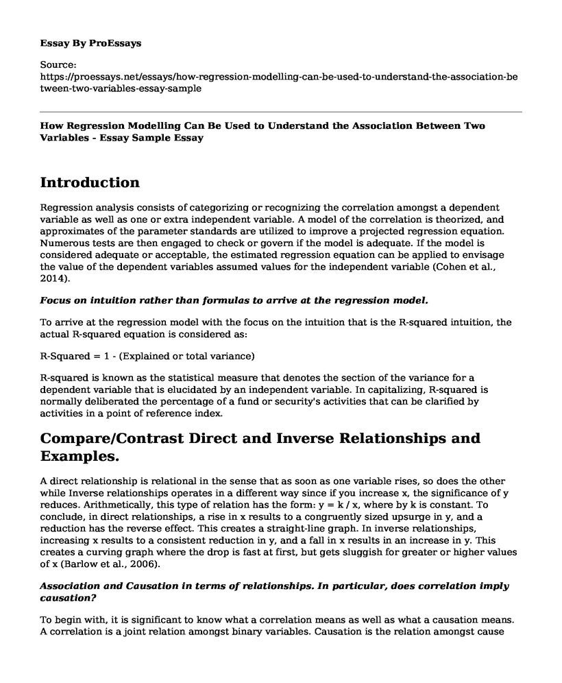 How Regression Modelling Can Be Used to Understand the Association Between Two Variables - Essay Sample