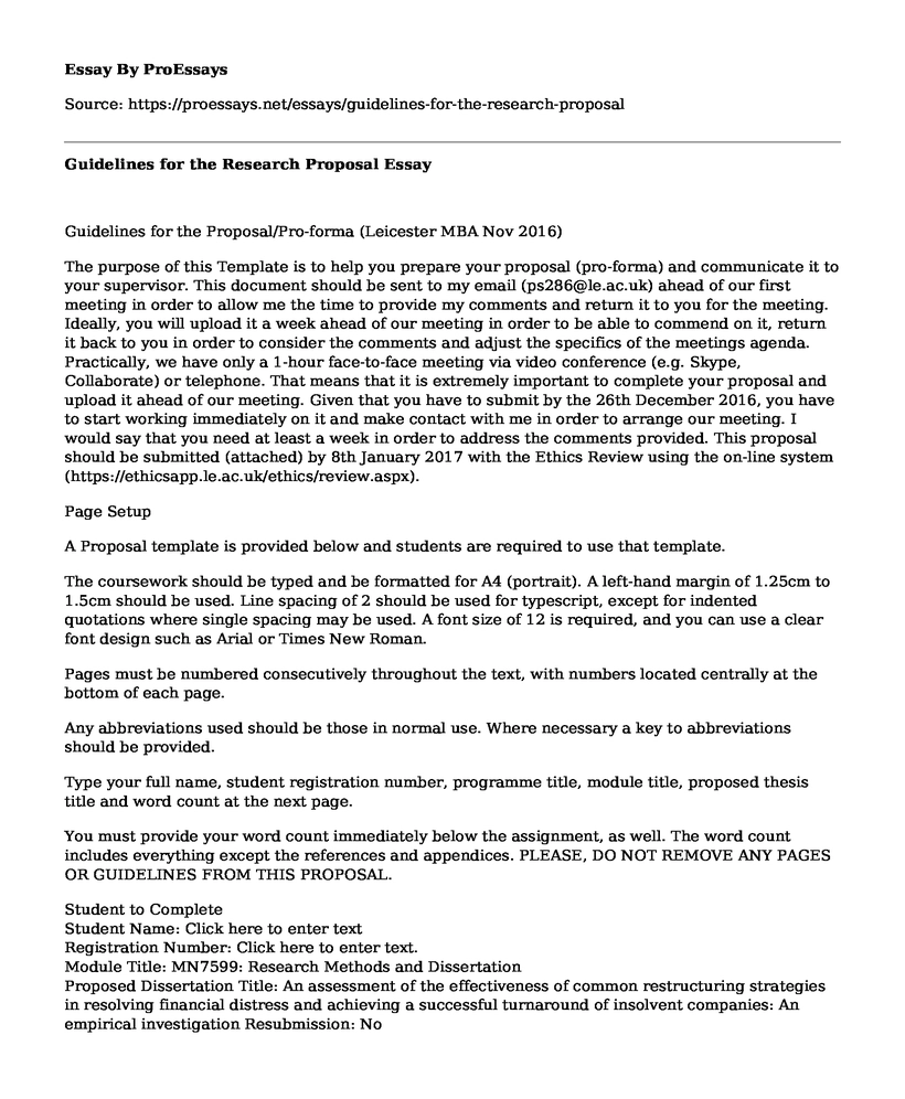 Guidelines for the Research Proposal