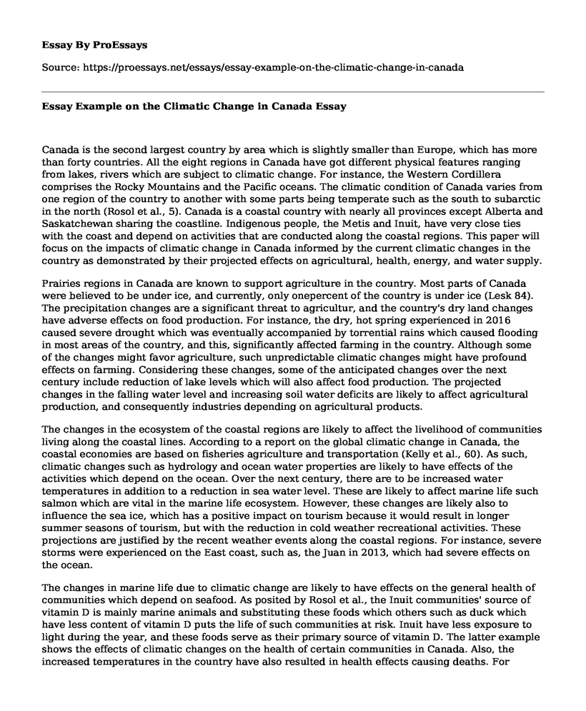 Essay Example on the Climatic Change in Canada