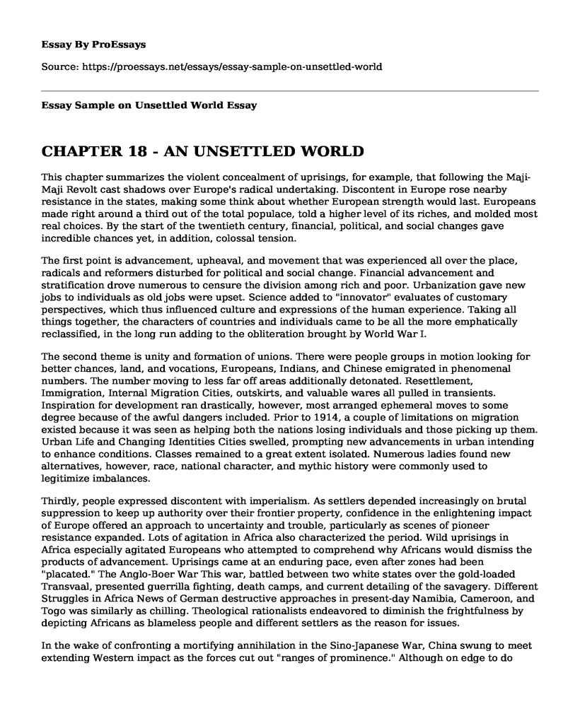 Essay Sample on Unsettled World