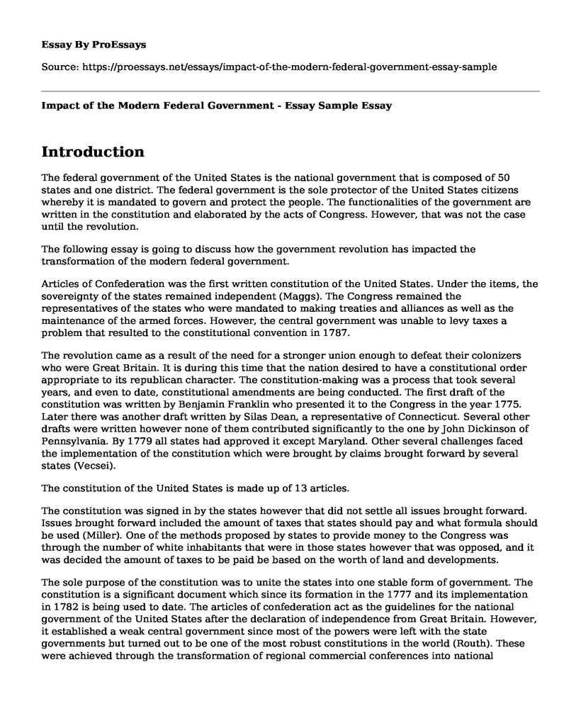 Impact of the Modern Federal Government - Essay Sample