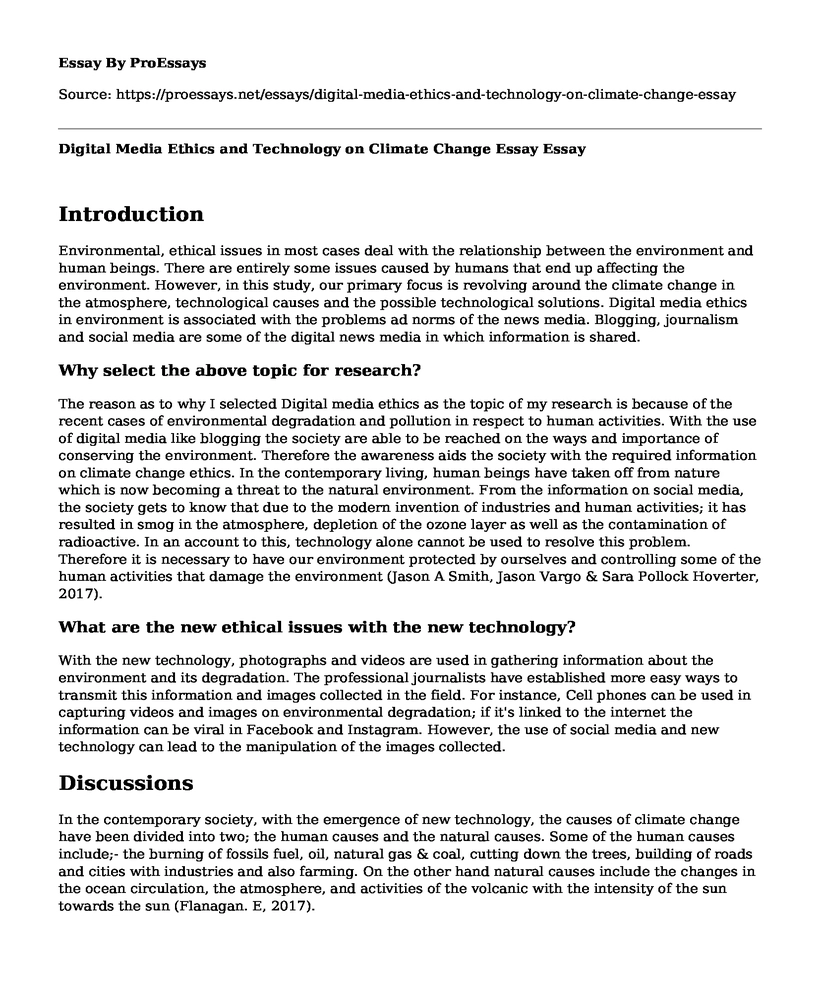 Digital Media Ethics and Technology on Climate Change Essay