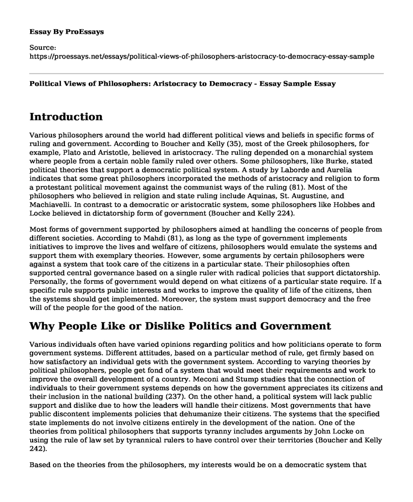 Political Views of Philosophers: Aristocracy to Democracy - Essay Sample