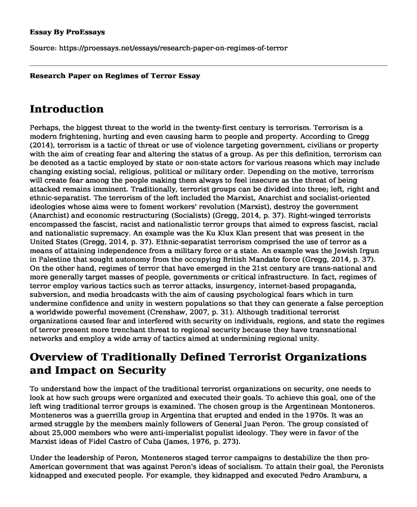 Research Paper on Regimes of Terror
