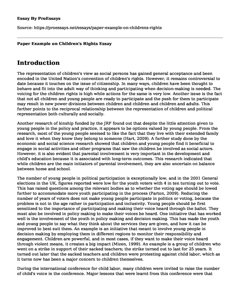 Paper Example on Children's Rights