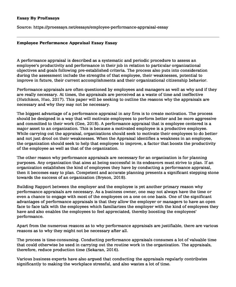 Employee Performance Appraisal Essay