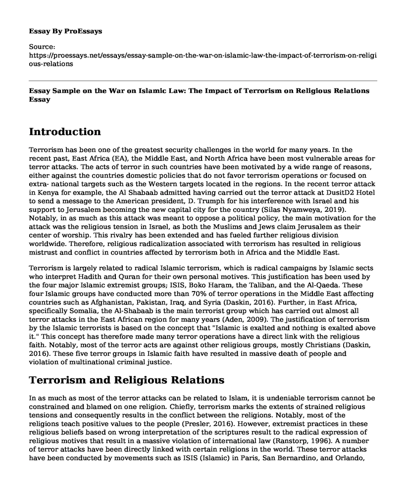 Essay Sample on the War on Islamic Law: The Impact of Terrorism on Religious Relations