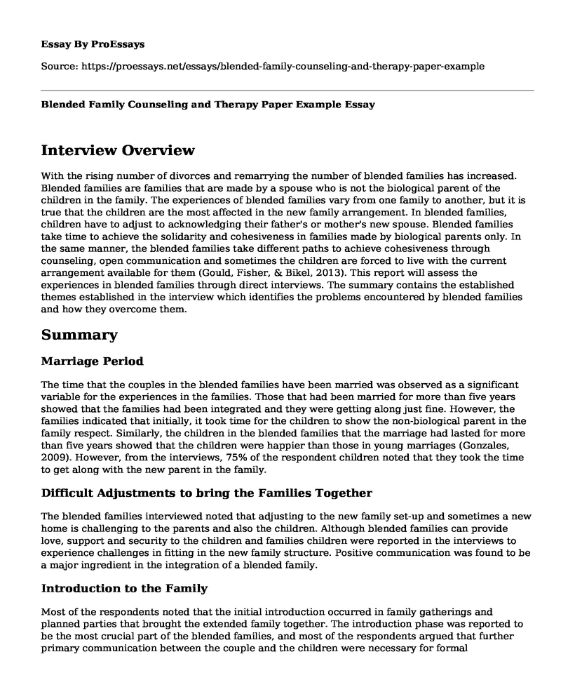 Blended Family Counseling and Therapy Paper Example