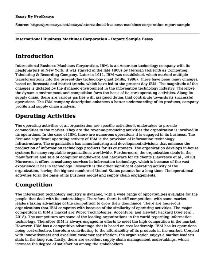 International Business Machines Corporation - Report Sample