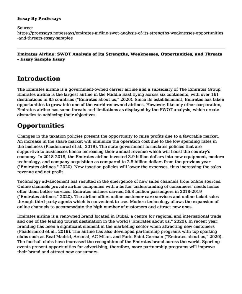 Emirates Airline: SWOT Analysis of Its Strengths, Weaknesses, Opportunities, and Threats - Essay Sample