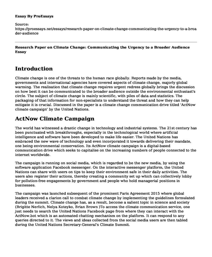 Research Paper on Climate Change: Communicating the Urgency to a Broader Audience