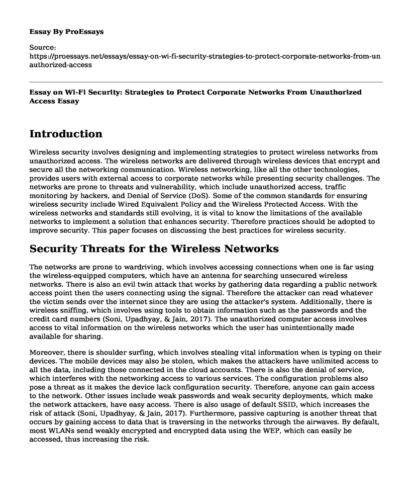 Essay on Wi-Fi Security: Strategies to Protect Corporate Networks From Unauthorized Access