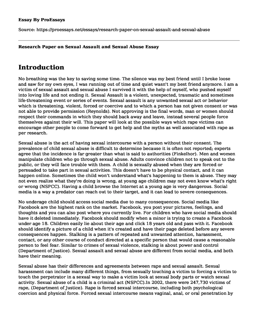 Research Paper on Sexual Assault and Sexual Abuse