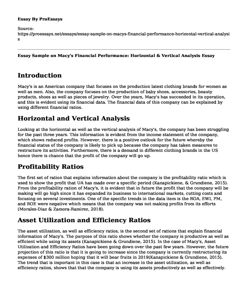 Essay Sample on Macy's Financial Performance: Horizontal & Vertical Analysis