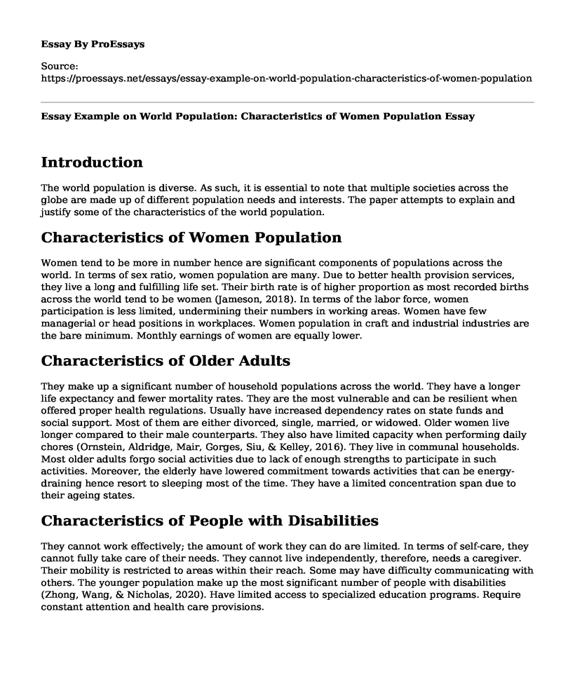 Essay Example on World Population: Characteristics of Women Population